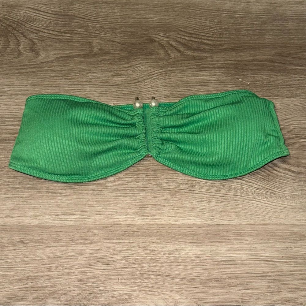 Kelly Green Bandeau Bikini Set with Pearl Accent - Picture 3 of 7